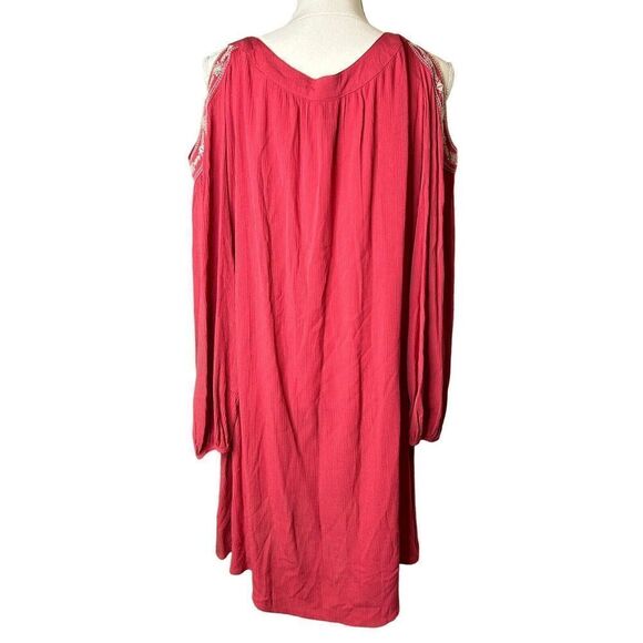 Knox Rose Women’s Cold Shoulder Dark Pink High Low Dress Embroidered Sz L - Picture 4 of 6